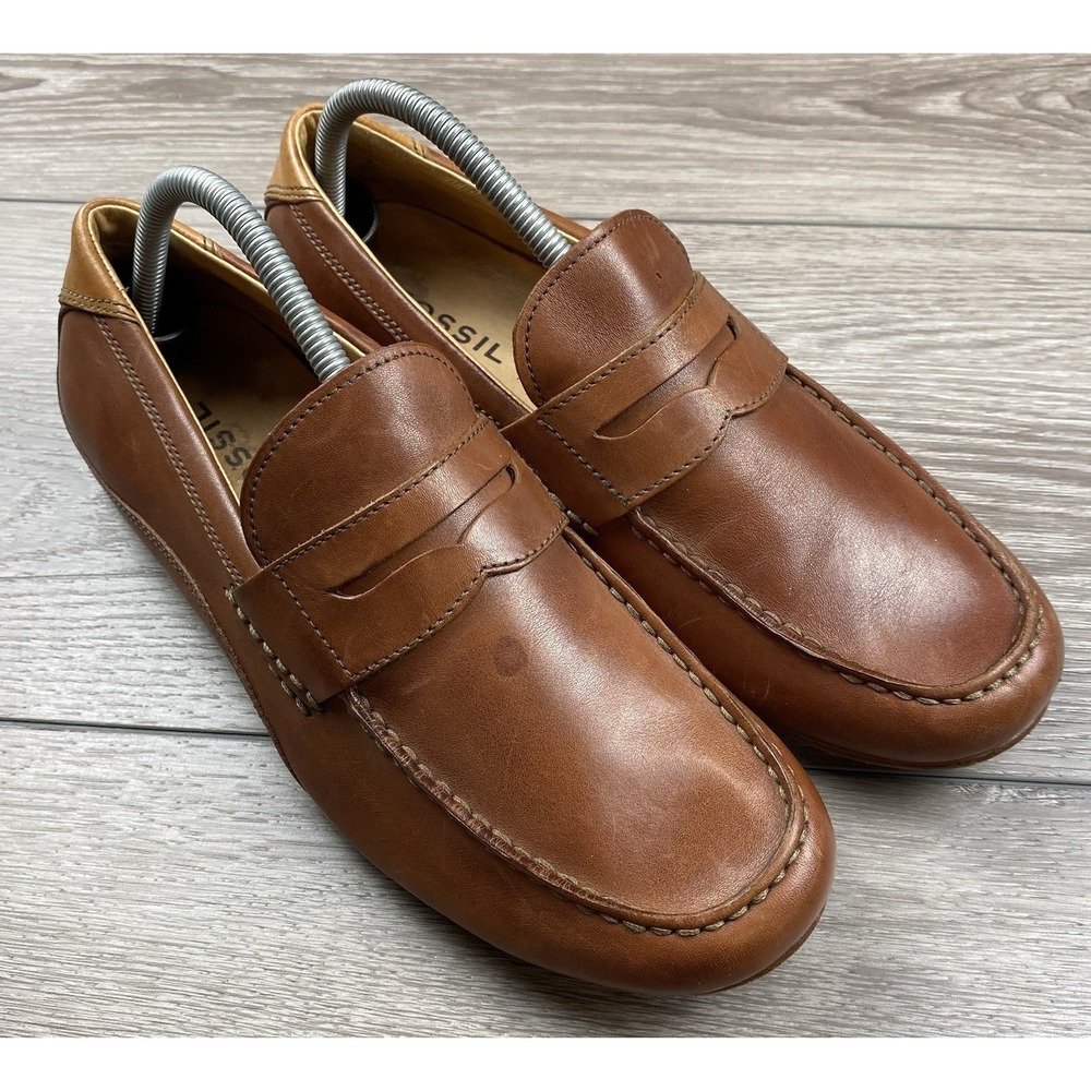 Fossil Men's Leather Slip On Penny Driving Loafers Brown Size 9